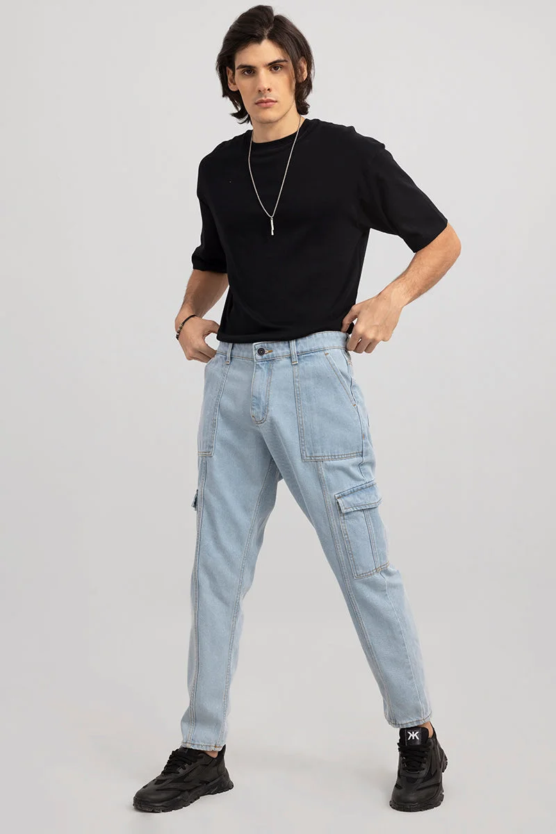 SNITCH Hip Hop Ice Blue Baggy Cargo Jeans